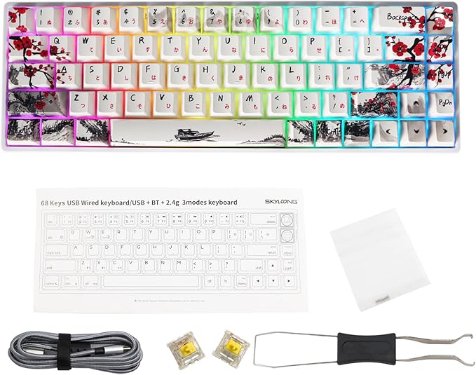MOLGRIA GK68 68-Key RGB Backlit Gaming Keyboard with Plum Blossom Keycaps Hot Swappable Yellow Mechinery Switches Type C Wired Mechanical Keyboard for Win/Mac OS