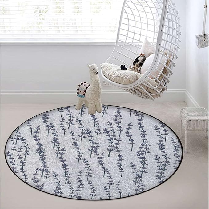 Dreamlike Round Area Rug Swivel Chair Mats for Hardwood Floor Washable Waterproof Spill Mat Anti-Slip Floor Protector Lavender Nature PatternGreen Diameter 47.2 in