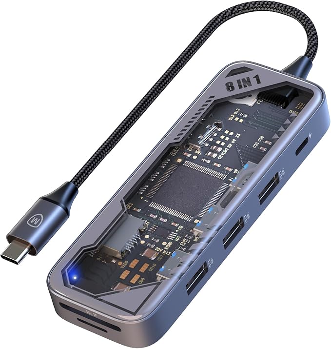 MicroPack USB C Hub 8-in-1 with 100W PD Charging 4K@60Hz HDMI Gigabit Ethernet 3 USB 3.2 5Gbps SD/TF Card Reader Aluminum USB-C Multiport Adapter for MacBook Pro/Air iPad Laptop