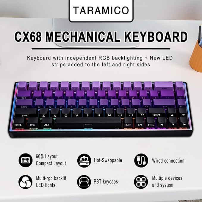 Mechanical Gaming Keyboard 65% Wired Magnetic Switch Hot Swappable RGB Backlit 68-Key Compact Mini Keyboard with Blue Switch Detachable USB-C Cable for PC Mac Gamer