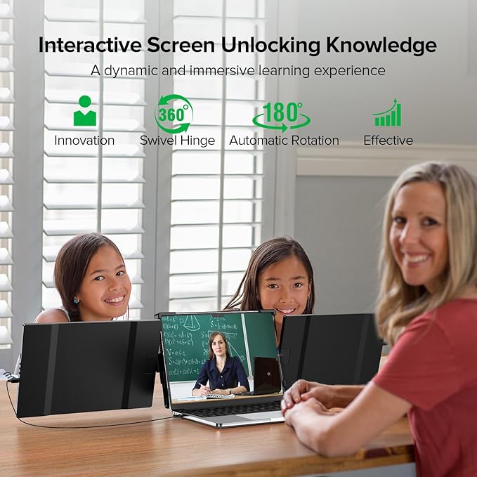 UPERFECT Laptop Screen Extender 2K 14 360° Patented Unique Swivel Hinge Triple Monitor 2240x1400 QHD IPS Portable Dual Monitor for 13.3-17.3'' Laptops Plug &amp Play with Mac Wins Android