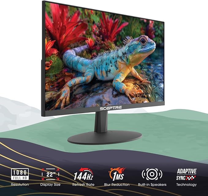 Sceptre New 22-Inch Gaming Monitor FHD 1080p Up to 144Hz HDMI DisplayPort Built-in Speakers Machine Black (E225W-FW144 Series 2026)