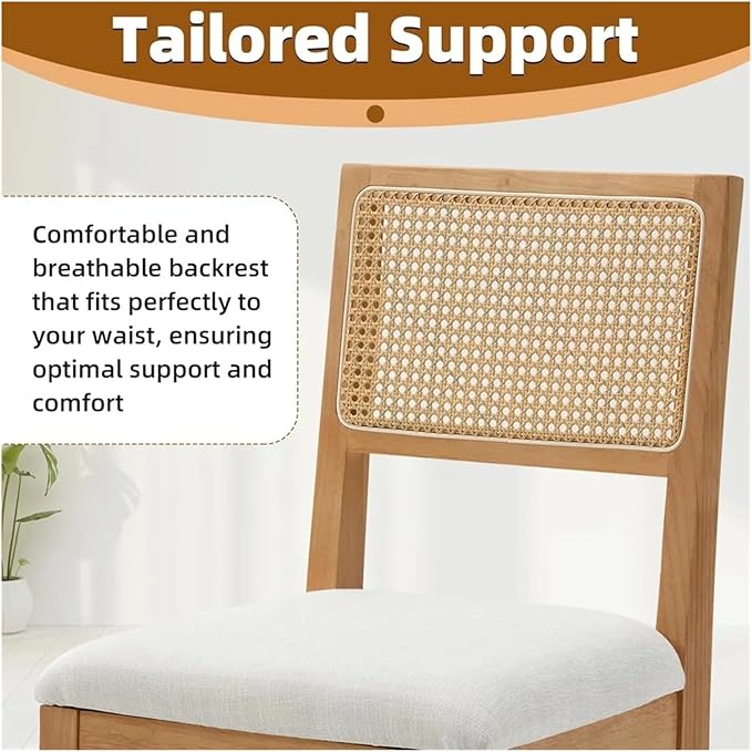 Adjustable Office Computer Chair with Armrest 1pcs Rattan Backrest Dining Chairs with Upholstered Cushion Solid Wood Frame and Legs(Log Color)