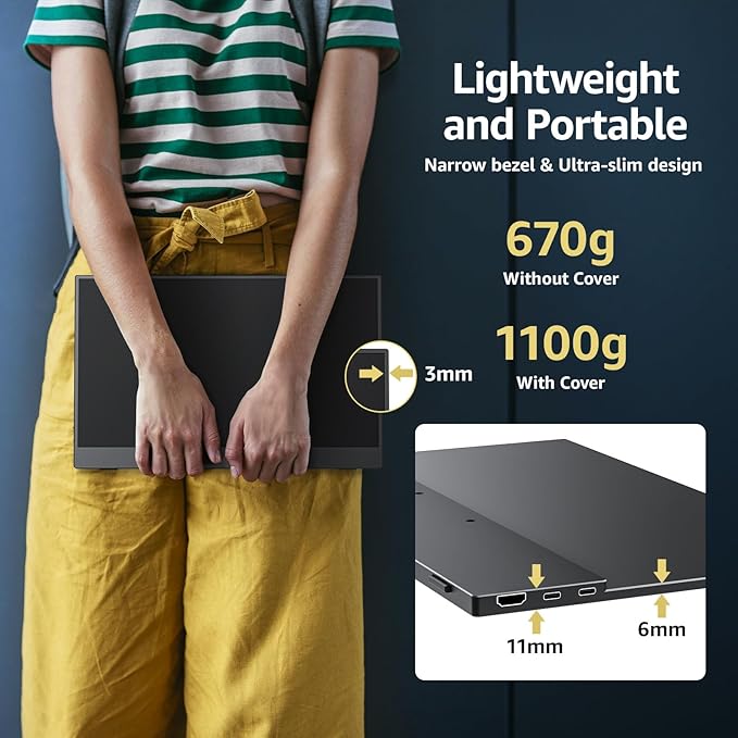 cocopar Portable Monitor 15.6 Inch 1080P FHD 60Hz 85% sRGB Travel Monitor with Speaker HDMI USB-C Second Screen for Laptop MacBook Surface PC Xbox PS4/5 VESA Mountable with Cover Stand