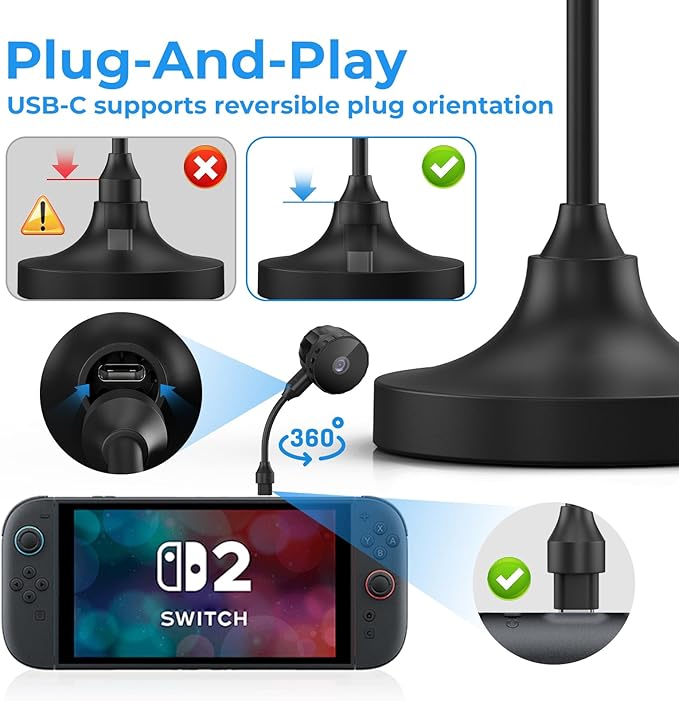 Switch 2 1080P HD USB-C Camera Dual Lens Switching Plug-and-Play 1080P HD Camera paired with Switch 2 Portable USB-C Dock (with Ethernet Port) Supports 4K@120Hz/PD