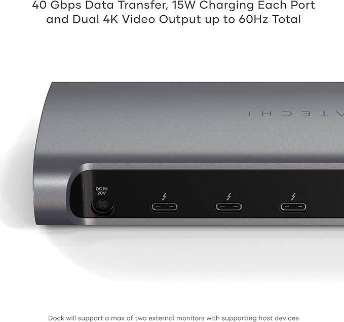 Satechi 11 in 1 Thunderbolt 4 USB C Docking Station 100W Charging Dual 4K/60Hz displays 3 Thunderbolt Ports 3 USB-A 3.2 Ports USB-A 2.0 Port SD Card Reader for MacBook Air/Pro M5/M4 Mac/Windows
