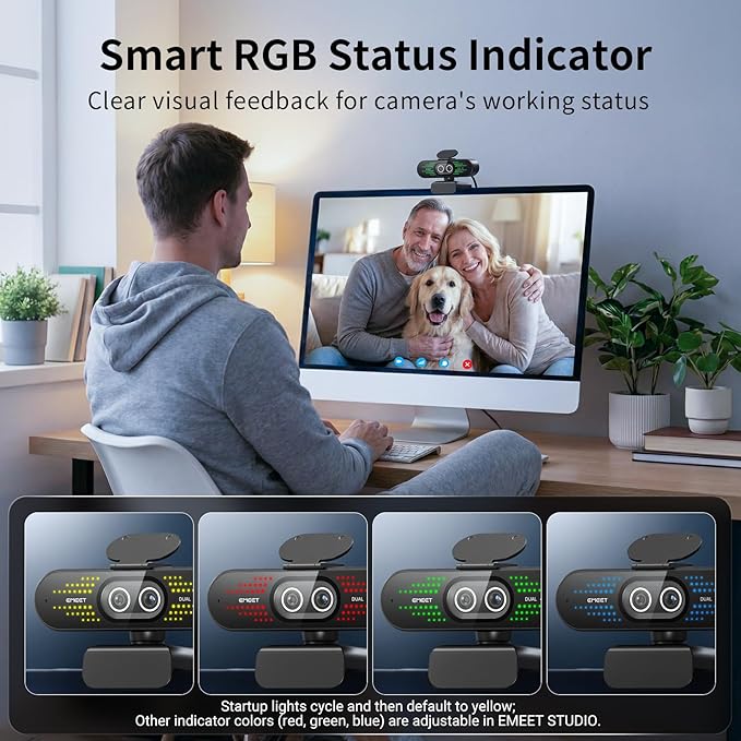 EMEET NOVA 4K Dual-Camera 4K Webcam for PC Wide-Angle and Telephoto Cameras Max 11X Hybrid Zoom PDAF Focus Remote Control RGB Lights Webcam with Microphone for Business or Personal Online Calls