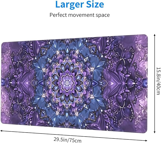 Purple Mandala Boho Floral Desk Cover MatExtended Large Mouse PadComputer Laptop Mat Desk Decor for Office Game Home 30x16 Inch