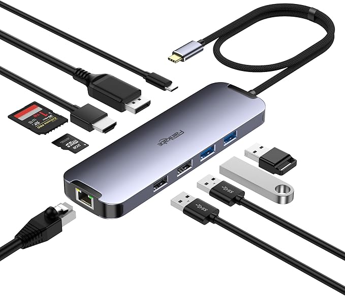USB C Hub HDMI 4K60Hz USB C Docking Station to HDMI DisplayPort Thunderbolt 3 Hub Laptop Docking Station Dual Monitor with Ethernet PD USB3.0 SD/TF Card Reader Compatible for Windows/Mac