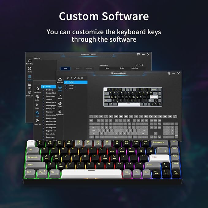 Newmen GM681 Mechanical Keyboard68 Keys Compact USB 60% Custom LED Backlit Hot Swappable Small Mini Computer Gaming Mechanical Wired Keyboard for PC Gamer Win MacBlack/White/GreyRed Switch