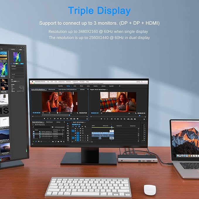 WAVLINK USB C Docking Station13-in-1 Triple Display Type C Adapter for MacBook ProDell XPS 13/15HPLenovo Yoga(2 DisplayPortHDMIEthernet4 USB 3.0SD/TF Card ReaderPhone JackDC Jack)