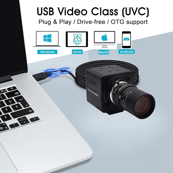 SVPRO 4K Ultra HD Webcam USB Digital Industrial Camera with CS Mount 5-50mm Telephoto Zoom Manual Lens UVC Free Drive10X Optical Zoom Video Camera with Sony IMX317 Sensor