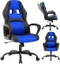 Silla Gamer Ergonomic Racing Chair - Blue Leather Massage Gaming Chair for Adults and Kids