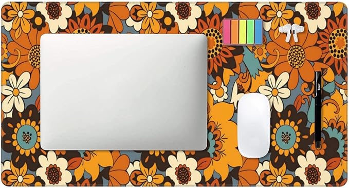 Boho Flower Desk Cover MatExtended Large Mouse PadComputer Laptop Mat Desk Decor for Office Game Home 30x16 Inch