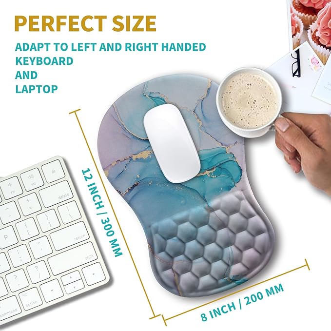 Hokafenle Ergonomic Mouse Pad Wrist Support Wrist Rest Mousepad for Carpal Tunnel Pain Relief with Integrated Memory Foam Slope Massage Bulge (11.8x7.9 inchBlue Marble