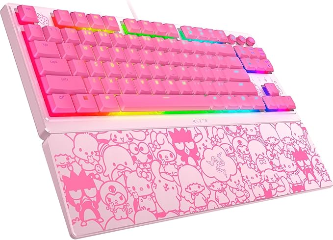 Razer Ornata V3 TKL Gaming Keyboard: Low-Profile Keys - Mecha-Membrane Switches - UV-Coated Keycaps - Backlit Media Keys - 8-Zone RGB Lighting - Magnetic Wrist Wrest - Hello Kitty &amp Friends Editio