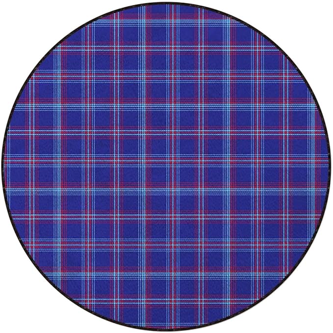 Multicolor Round Rug Nursery Rug for Bedroom Playroom Non Slip Educational Playmat Round Circle Carpet Old Fashioned Scottish Tartan Country Style Diameter 47.2 in