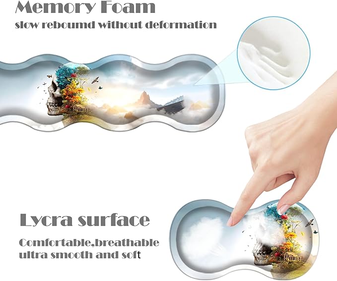 Ergonomic Keyboard Wrist Rest &amp Mouse Pad Wrist Rest SetXL Gaming Desk Mat 31.5x 11.8Non-Slip BaseMemory FoamEasy Typing Pain Relief for Office &amp HomeSkull with Tropical Jungle