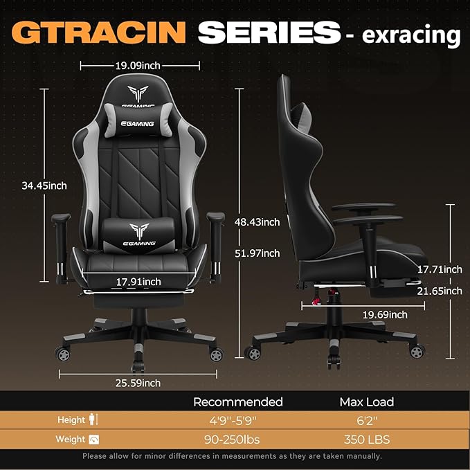 Gaming Chair with Footrest Ergonomic High-Back PU Leather Computer Chair with 3D Adjustable Armrests Headrest and Lumbar Support Office Desk Chair with Diamond Stitching for Adults &amp Teen