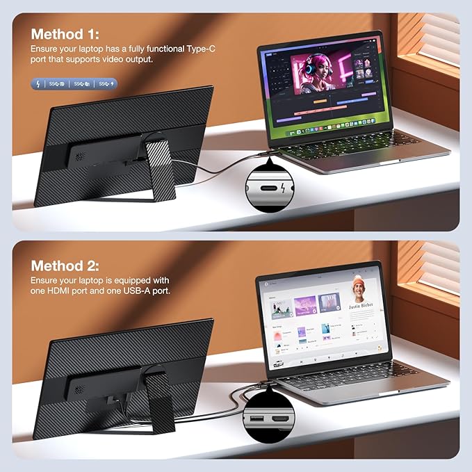 Portable Monitor 16 Inch FHD 1200P Horizontal/Vertical Monitor Plug &amp Play Built-in Speakers &amp Headphone Jack Travel Monitor for Laptop with Premium Smart Cover