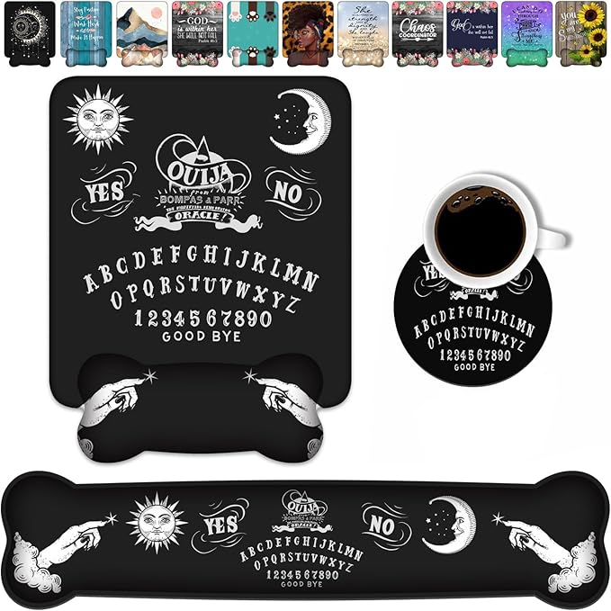 Wrist Rest Support Ergonomic Gel Mouse Pad &amp Memory Foam Keyboard Set Non-Slip Rubber PU Base for Home Office Working Studying Easy Typing &amp Pain Relief Ouija Board