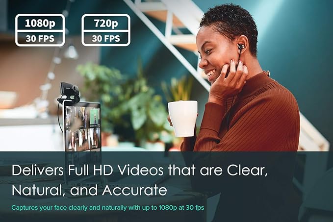 Creative Live! Cam Sync 1080p Full HD Wide-Angle USB Webcam with Dual Built-in Mic Privacy Lens Cap Universal Tripod Mount High-res Video Calling Recording and Streaming Camera for PC or Mac