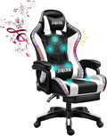 Gaming Chair with LED Light/Pro Gaming Chair with Bluetooth Speakers Full Massager Lumbar Support and Bluetooth Speaker Video Gaming Chairs LED Lights Load-Bearing 150KGWhite