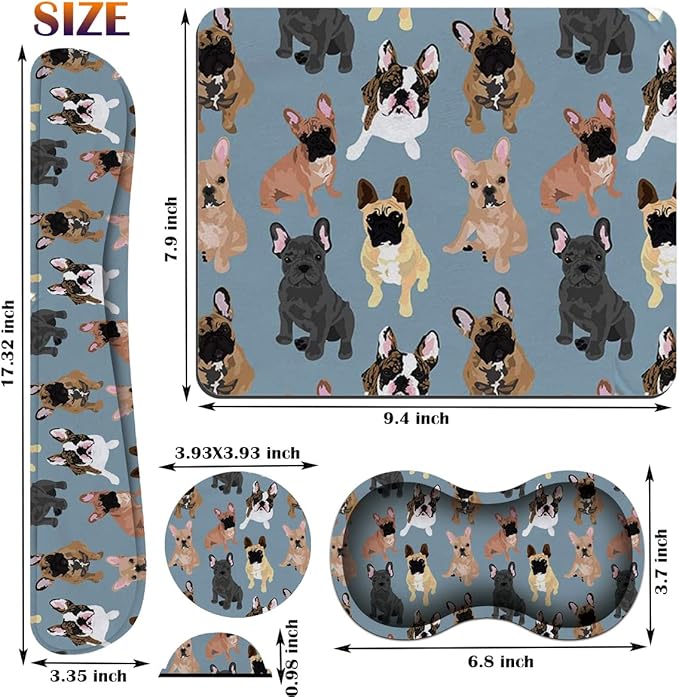 Keyboard Wrist Rest Pad + Square Mouse Pad + Wrist Rest Support Pad + Coaster Ergonomic Memory Wrist Rest Support 4-Piece Combo Set for Gaming and Office French Bulldogs