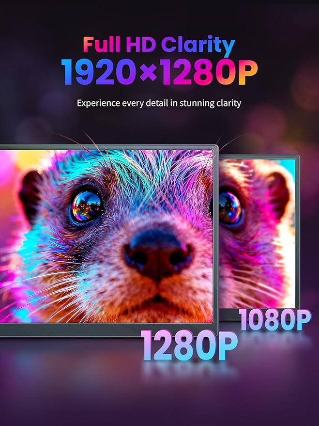 Portable Monitor with Stand 10.5” Ultra Slim Mini 16:10 FHD 178° Wide View1500:1100% sRGB Eye-Care USB-C &amp HDMI Secondary Monitor for Raspberry Pi 3B/Switch/PS4/PS5/Phone