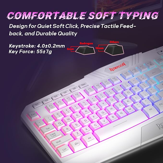 Redragon Updated Programmable Gaming Keyboard and Mouse RGB Backlit Keyboard Mouse with Software Independent Macro Record Keys Value Combo Set White - S101-3 PRO