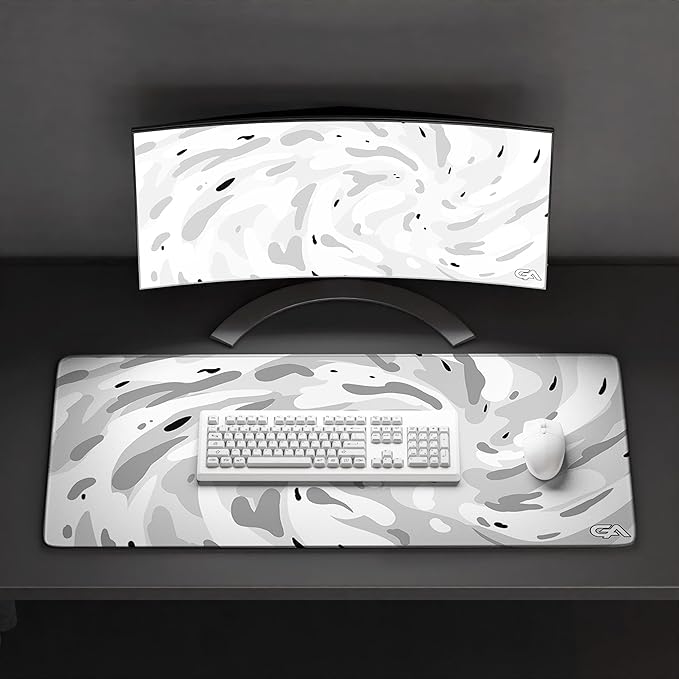 GutzyAiden Swirl Extended Extra Large Mouse Pad | Gaming Setup | Hybrid Polyester Fabric Top | Non-Slip Natural Rubber Base | 5mm Thick | Snow Swirl | XXL - 36 x 18 |