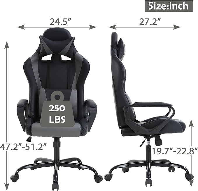 Gaming Chair High Back PU Leather Gaming Chairs Computer Chair with Armrest Headrest and Lumbar Support for Kids Teen Adults Men Women Height Adjustable Gamer Chair Computer Chairs for Adults