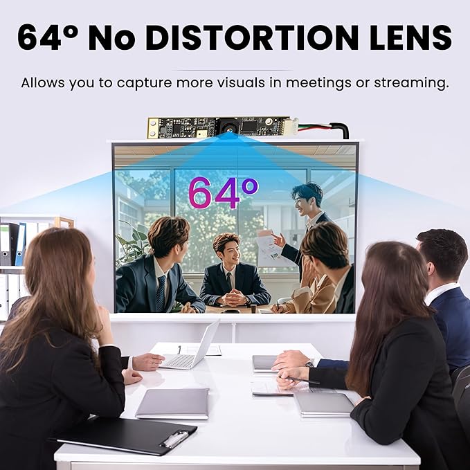 ELP 8mp USB Camera Module with Microphone 4K PC Camera for Computer 2448P Lightburn Camera for Laser Engraver Mini Strip Web Camera CCTV USB Security Camera for Raspberry Pi (64° no Distortion Lens)