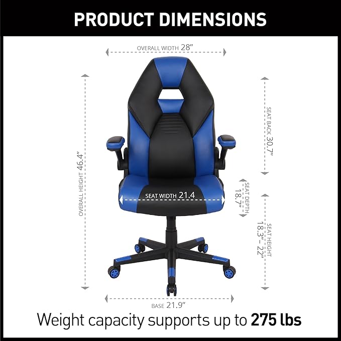 RS Gaming™ RGX Faux Leather High-Back Gaming Office Chair Black/Blue BIFMA Compliant