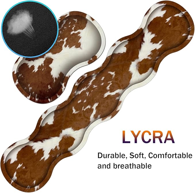 Gaming Mouse Pad Set Large Gaming Mouse Pad+Keyboard Wrist Rest+Mouse Wrist Rest+Coaster Easy Typing Pain Relief 31.5 × 11.8 inch Desk Mat for Home Office Brown Cow Print Pattern