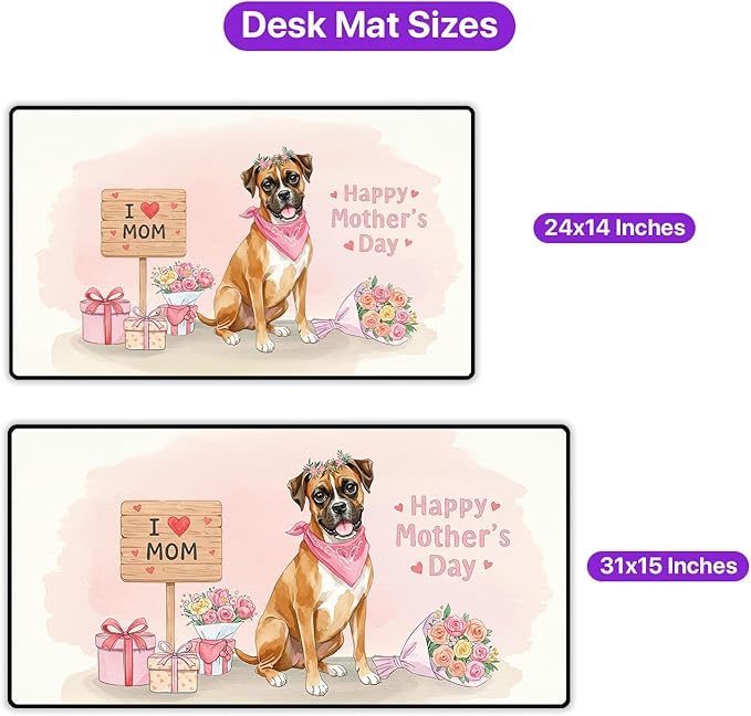 Happy Mother's Day Boxer Love Dog Mom Heart Flower Desk Mat Full Keyboard Mouse Pad Boxers Dog Lover Gifts Idea Large Mousepad 12004