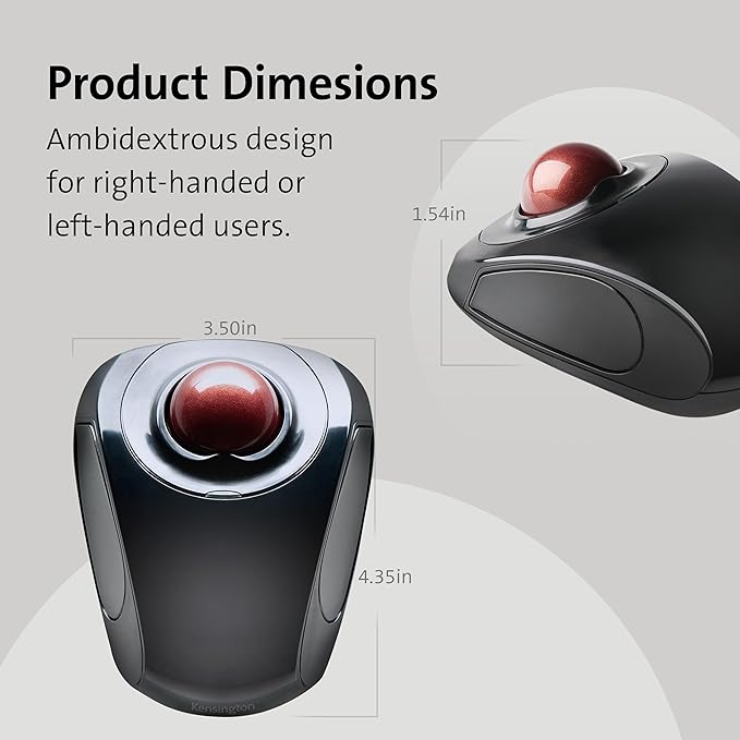 Kensington Orbit Wireless Trackball Mouse with Touch Scroll Ring (K72352US)Black