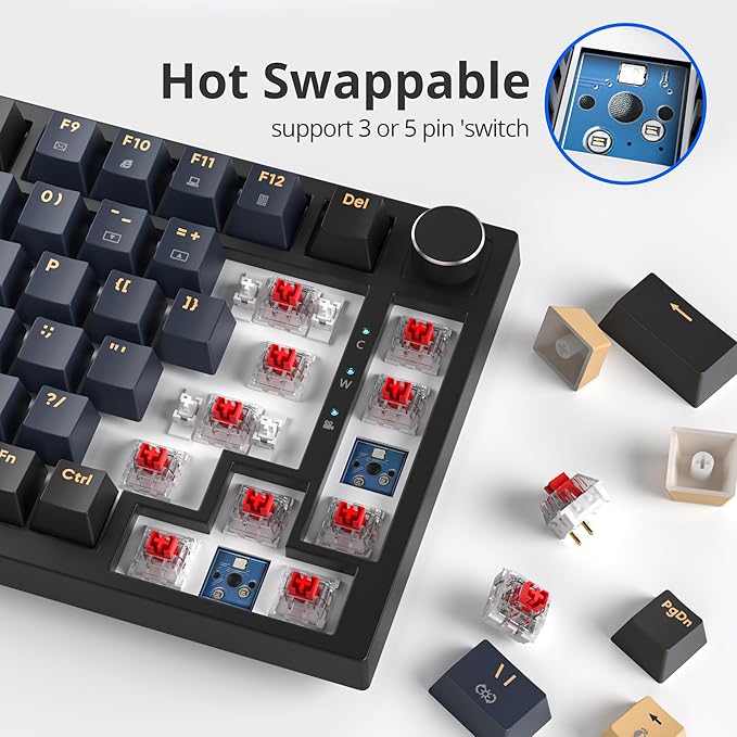 75 Percent Keyboard Gasket-Mounted with Sound Absorbing Pads 82-Key Compact Wired RGB Mechanical Gaming Keyboard Hot-Swap Socket for Win Blue Samurai