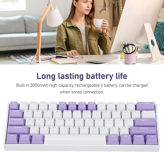 Vikye Mechanical Gaming Keyboard 3 - Modes 61 Keys Hot Swappable Keyboard with RGB Backlight for Laptop PC BT / 2.4GHz / USB - C