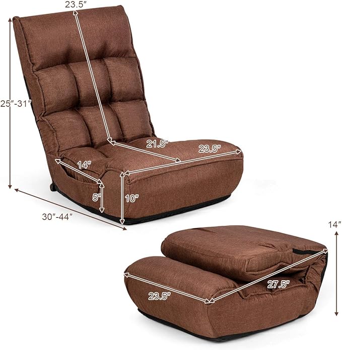 S AFSTAR Folding Floor Chair Floor Gaming Chair with 5-Position Adjustable Headrest &amp 4-Position Backrest Side Pocket &amp Thicken Cushion Padded Floor Seat Lazy Chair for Living Room Bedroom