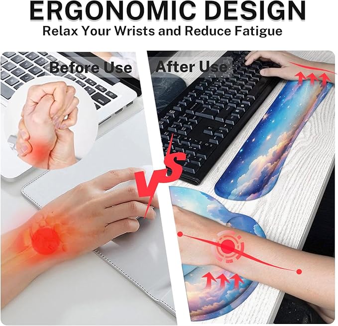Arttown Starry Sky Desk Mat Cloud Colorful Mouse Pad Set 4 in 1 Beauty Night Sky Ergonomic Design Large Desk Pad + Keyboard Wrist Rest + Mouse Wrist Rest + Coaster Suitable for Home Office Study Game