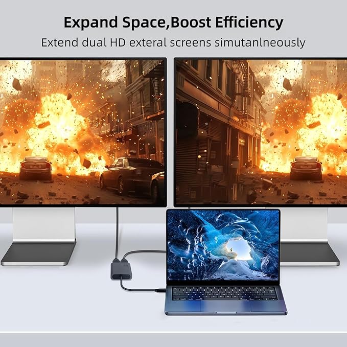 USB 3.0 to Dual HDMI Adapter USB A 3.0 to 2X HDMI Monitor Converter HDM I Splitter for Dual Monitors Support 3 Different Screens (MST Extend &amp Mirror) for Windows &amp Mac-Grey