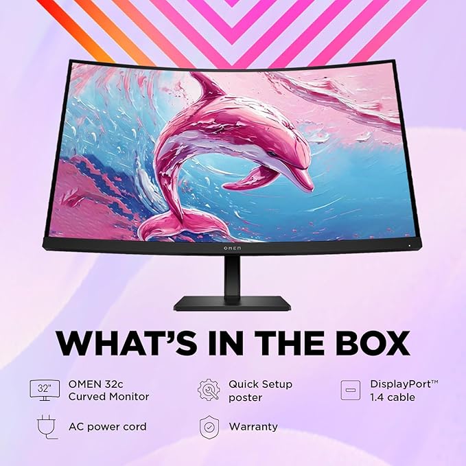 HP OMEN 32c Curved Gaming Monitor - 31.5-inch QHD (2560 x 1440) VA Display 165Hz Refresh Rate 1ms Response Time AMD FreeSync Premium 99% sRGB Adjustable Stand for Console and PC Gaming - Black
