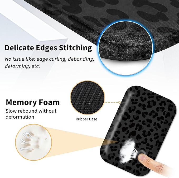 Mouse Pad Desk Mat Ergonomic Wrist Support Pad SetMouse Wrist Rest Keyboard Pad with Stitched Edges and Non Slip Base-Black Leopard Panther Cheetah Print