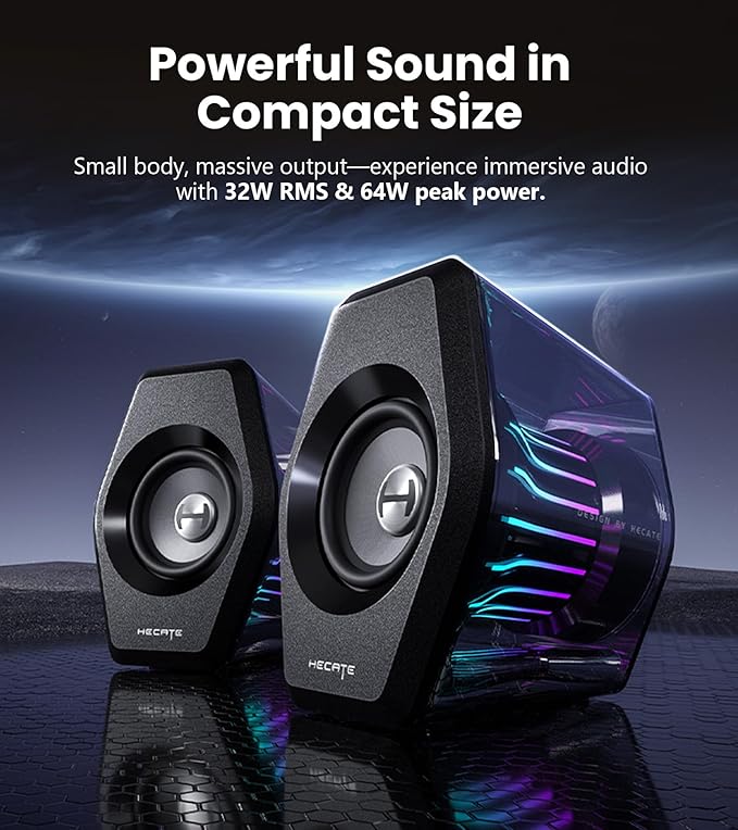 Edifier G2000 Pro 2.0 RGB Gaming Speakers with 64W Peak Power Virtual 7.1 Surround Sound 270° TempoFlow Light Sync Bluetooth 5.4/USB-C/AUX for PC PS5 Game Console (Black)