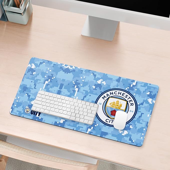 Head Case Designs Officially Licensed Manchester City Man City FC Blue Digital Camou Crest Logo 23.62 x 11.81 x 0.12 inches (600 x 300 mm) - L Gaming Office Desk PC Keyboard Mouse Mat Pad