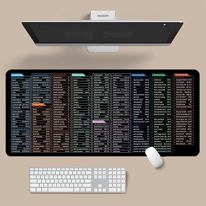 Alfombrilla Con Atajos De Excel Español Quick Key Super Large Anti-Slip Keyboard Pad Excel Pad Shortcut Mat Large Size Mouse Pads Word/Excels/Power Point Shortcut(Spanish)