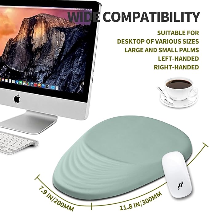 Hokafenle Ergonomic Mouse Pad Wrist Support Terraced Slope Carpal Tunnel Wrist Pad for Mouse with Unibody Memory Foam Wrist Rest Pain Relief Mousepad (Light Cyan 11.8x7.9 in)