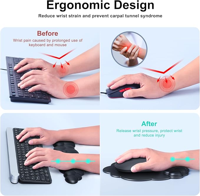 Cloud Mouse Pad with Wrist Rest Cloud Keyboard Wrist Rest Mouse Pad Wrist Support Ergonomic Keyboard Mouse Wrist Support (Black)