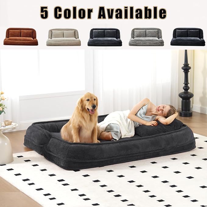Floor Chair with Back Support Human Dog Bed Folding Loveseat with 5 Adjustable Position 2 Back Cushions Chenille Meditation Gaming Chair for Lazy Boys Living Room Lounge Bedroom Black